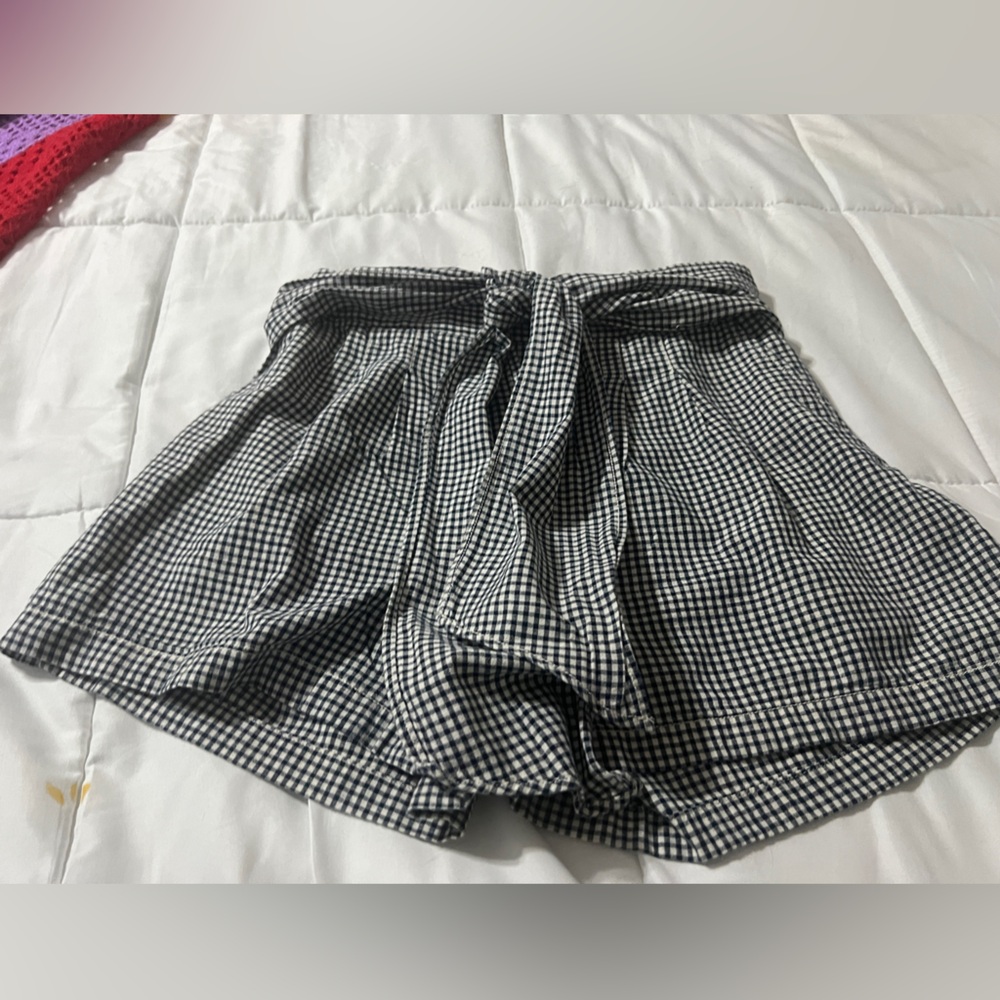 Anthropologie Black & White Gingham High-Waist Tie Shorts